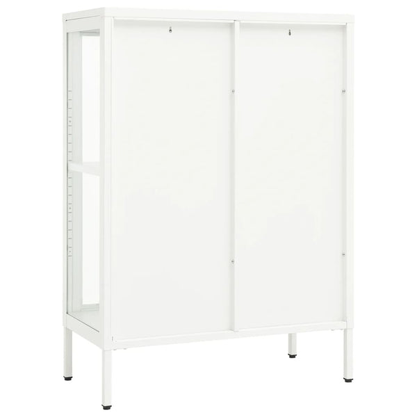 Weißes Sideboard Sarbana 75x35x105cm (Stahl und Glas)