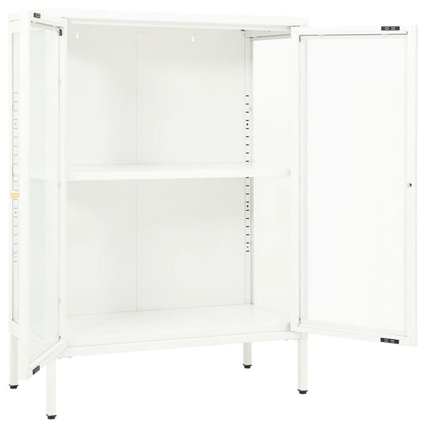Weißes Sideboard Sarbana 75x35x105cm (Stahl und Glas)