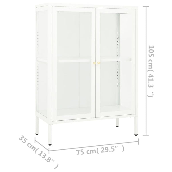 Weißes Sideboard Sarbana 75x35x105cm (Stahl und Glas)