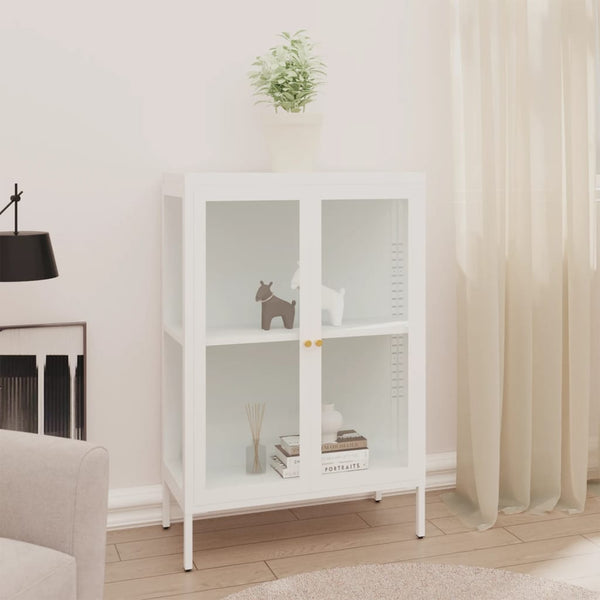 Weißes Sideboard Sarbana 75x35x105cm (Stahl und Glas)