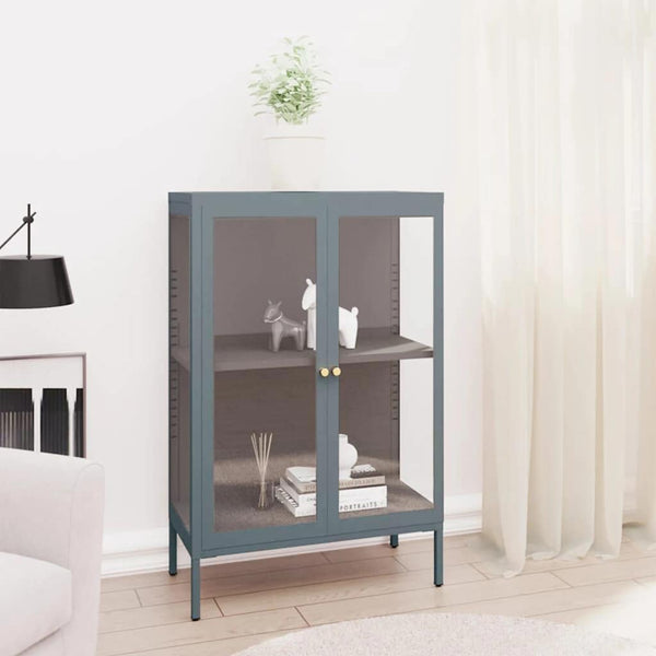 Highboard Sarbana 75x35x105cm Anthrazit (Stahl und Glas)