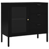 Schwarzes Sideboard Angy 75x35x70cm (Stahl und gehärtetes Glas)