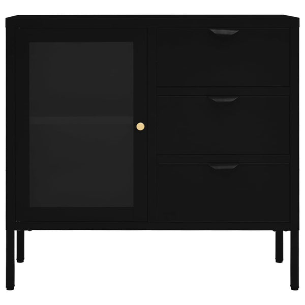 Schwarzes Sideboard Angy 75x35x70cm (Stahl und gehärtetes Glas)