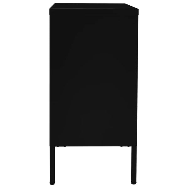 Schwarzes Sideboard Angy 75x35x70cm (Stahl und gehärtetes Glas)