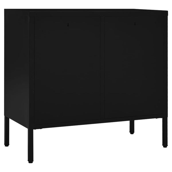 Schwarzes Sideboard Angy 75x35x70cm (Stahl und gehärtetes Glas)