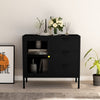 Schwarzes Sideboard Angy 75x35x70cm (Stahl und gehärtetes Glas)