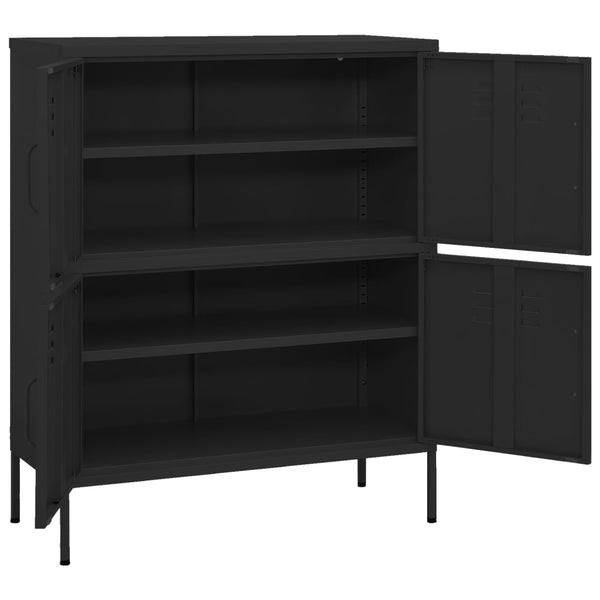 Schwarzer Lagerschrank Sechif 80x35x101,5cm (Stahl)