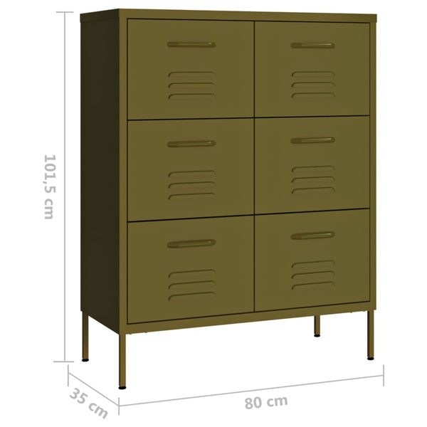 Olivgrüne Kommode Sivestru 80x35x101,5cm (Stahl)