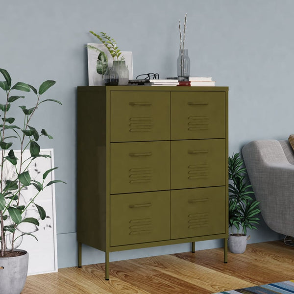 Olivgrüne Kommode Sivestru 80x35x101,5cm (Stahl)