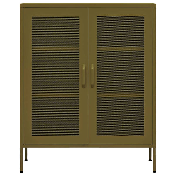 Olivgrüner Lagerschrank Afilie 80x35x101,5cm (Stahl)