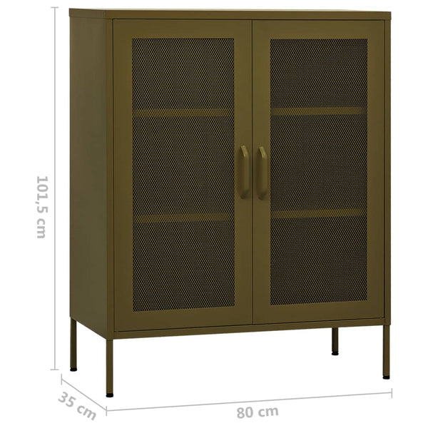 Olivgrüner Lagerschrank Afilie 80x35x101,5cm (Stahl)