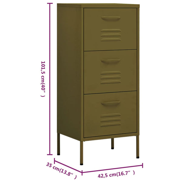 Olivgrüner Lagerschrank Teodosie 42,5x35x101,5cm (Stahl)