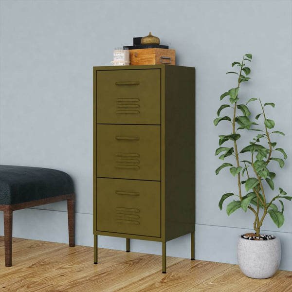 Olivgrüner Lagerschrank Teodosie 42,5x35x101,5cm (Stahl)