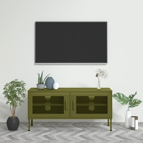 Olivgrünes TV-Möbel Galateea 105x35x50cm (Stahl)