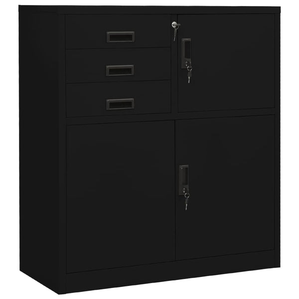 Schwarzer Büroschrank Neculce 90x40x102cm (Stahl)