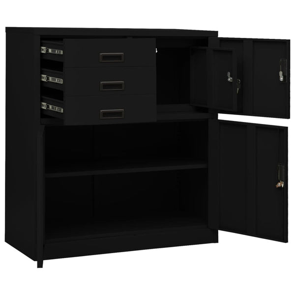 Schwarzer Büroschrank Neculce 90x40x102cm (Stahl)