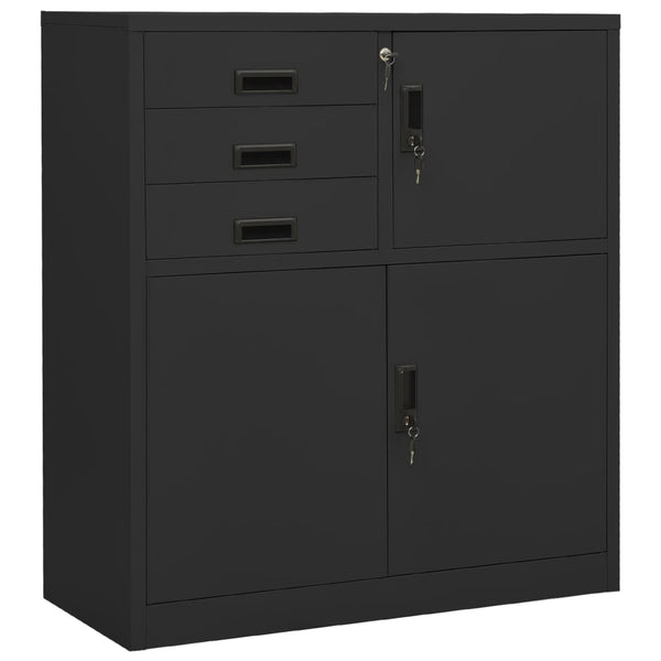 Anthrazitfarbener Büroschrank Neculce 90x40x102cm (Stahl)