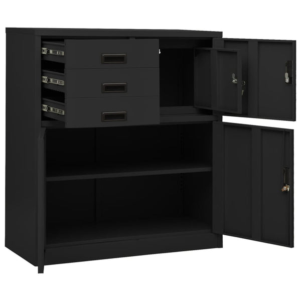 Anthrazitfarbener Büroschrank Neculce 90x40x102cm (Stahl)