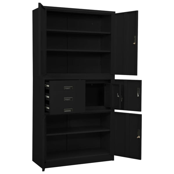 Schwarzer Aktenschrank Teglar 90x40x180cm (Stahl)