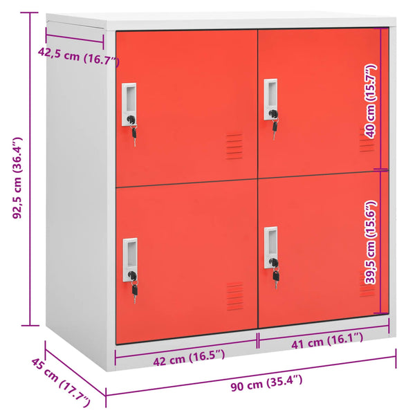 Hellgrau-rot 90x45x92,5cm Garderobenschrank Plostina (Stahl)