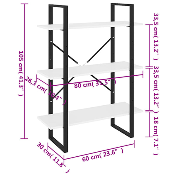 Weißes Bücherregal Rindunica 80x30x105cm (Holz)