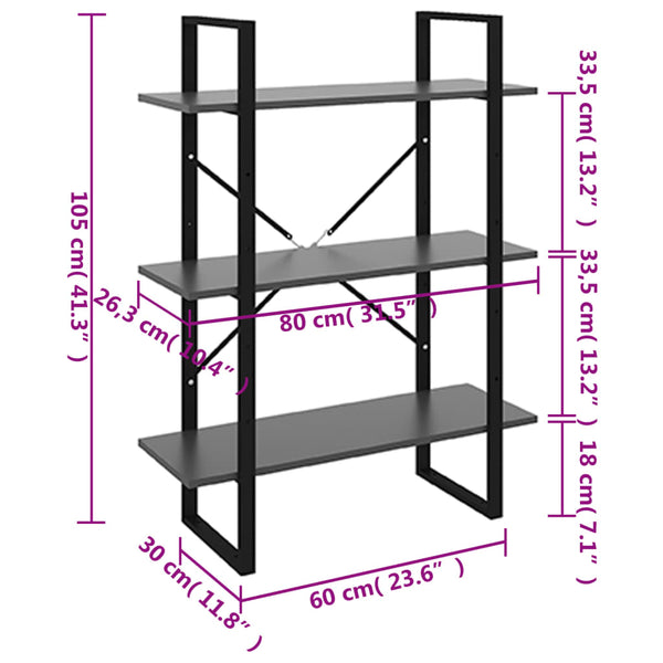 Bücherregal Rindunica 80x30x105cm in Grau (Holz)