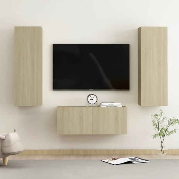 Sonoma-Eiche TV-Schrank-Set Fingula 3-teilig (Spanplatte)