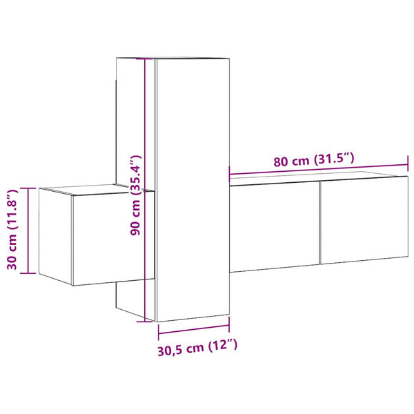 TV-Schrank-Set Fulger 3-teilig betongrau (Holz)