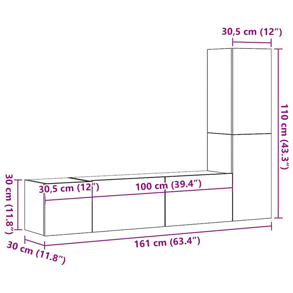 TV-Schrank-Set Fulger (3-teilig, Holz, Betongrau)