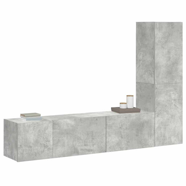 TV-Schrank-Set Fulger (3-teilig, Holz, Betongrau)