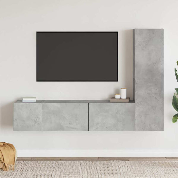 TV-Schrank-Set Fulger (3-teilig, Holz, Betongrau)