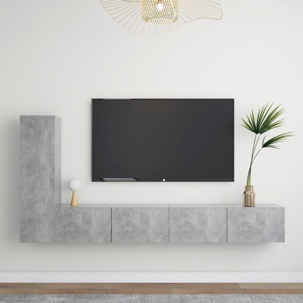 TV-Schrank-Set Exerescu (3-teilig, Holz) in Betongrau