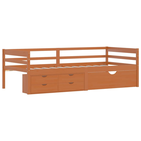 Honigbraunes Bettgestell mit Schubladen und Schrank Tomache 90x200cm (Kiefer)