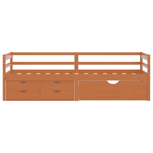 Honigbraunes Bettgestell mit Schubladen und Schrank Tomache 90x200cm (Kiefer)