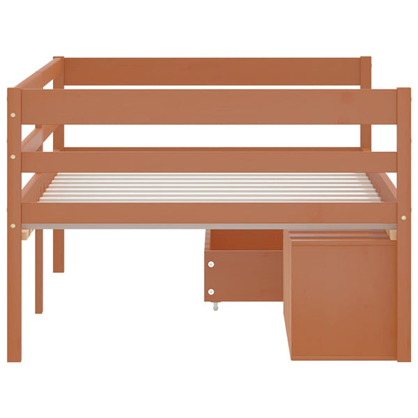 Honigbraunes Bettgestell mit Schubladen und Schrank Tomache 90x200cm (Kiefer)