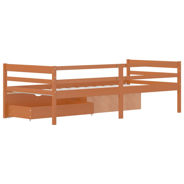 Honigbraunes Bettgestell mit Schubladen und Schrank Tomache 90x200cm (Kiefer)