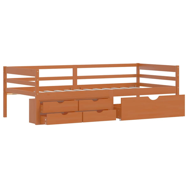 Honigbraunes Bettgestell mit Schubladen und Schrank Tomache 90x200cm (Kiefer)