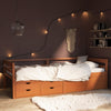 Honigbraunes Bettgestell mit Schubladen und Schrank Tomache 90x200cm (Kiefer)