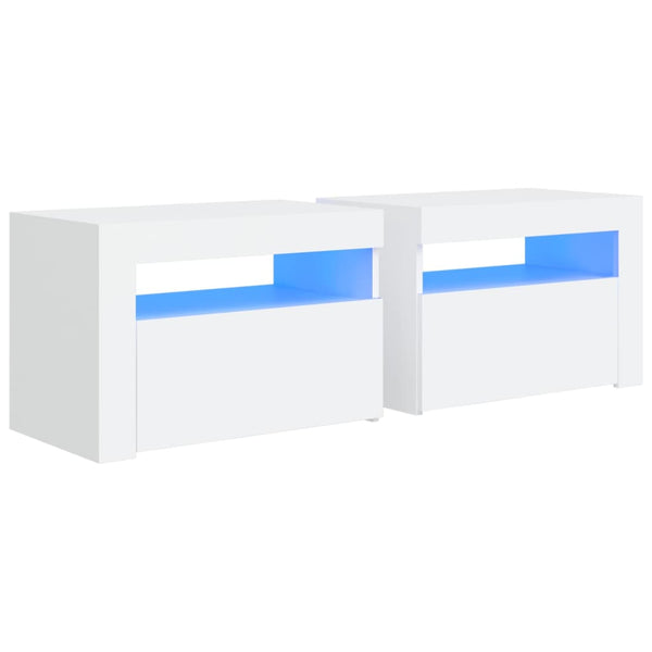 Valkoinen yöpöydät Kaylah 60x35x40cm (2 kpl led-valoilla)