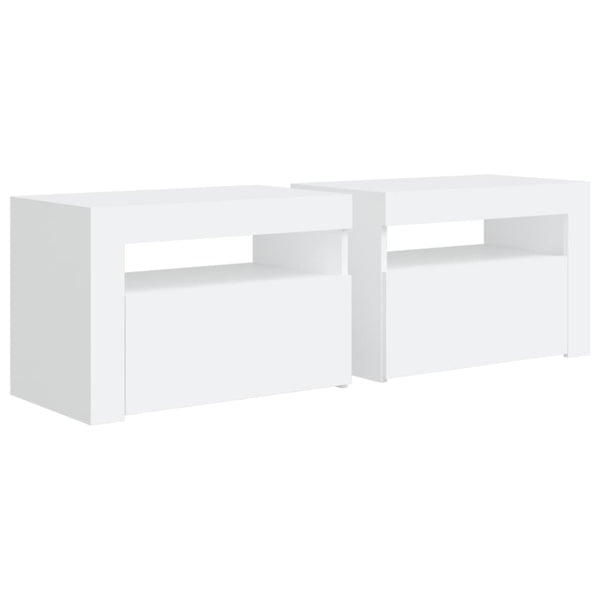 Valkoinen yöpöydät Kaylah 60x35x40cm (2 kpl led-valoilla)