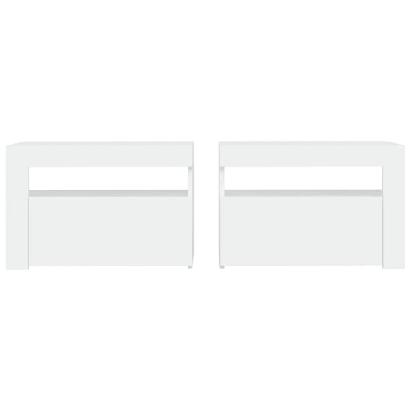 Valkoinen yöpöydät Kaylah 60x35x40cm (2 kpl led-valoilla)