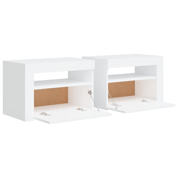 Valkoinen yöpöydät Kaylah 60x35x40cm (2 kpl led-valoilla)