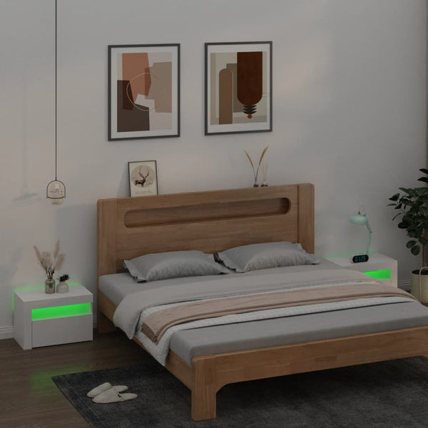 Valkoinen yöpöydät Kaylah 60x35x40cm (2 kpl led-valoilla)