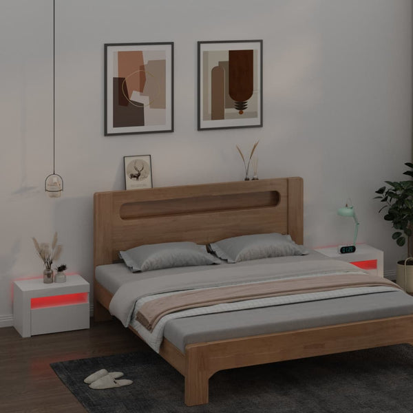 Valkoinen yöpöydät Kaylah 60x35x40cm (2 kpl led-valoilla)