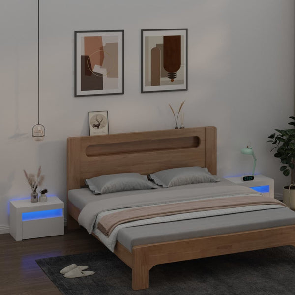 Valkoinen yöpöydät Kaylah 60x35x40cm (2 kpl led-valoilla)