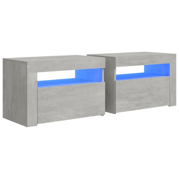 Betoninharmaa yöpöydät Kaylah 60x35x40cm (2 kpl led-valoilla)