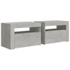 Betoninharmaa yöpöydät Kaylah 60x35x40cm (2 kpl led-valoilla)