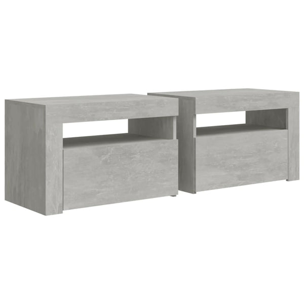 Betoninharmaa yöpöydät Kaylah 60x35x40cm (2 kpl led-valoilla)