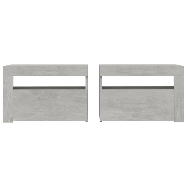 Betoninharmaa yöpöydät Kaylah 60x35x40cm (2 kpl led-valoilla)