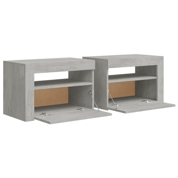 Betoninharmaa yöpöydät Kaylah 60x35x40cm (2 kpl led-valoilla)